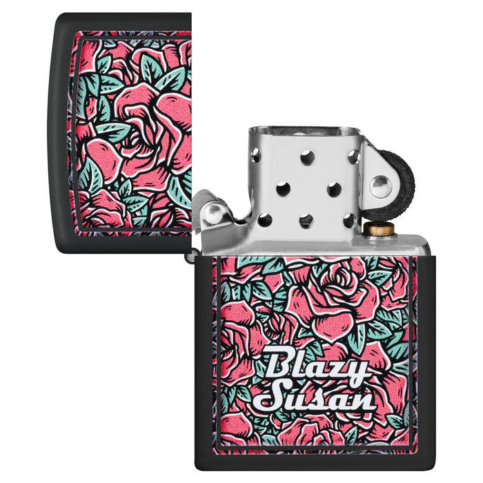 Zippo Lighter: Blazy Susan Roses Design - Black Matte 47192