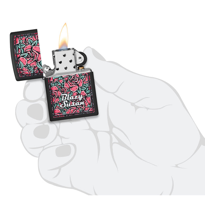 Zippo Lighter: Blazy Susan Roses Design - Black Matte 47192