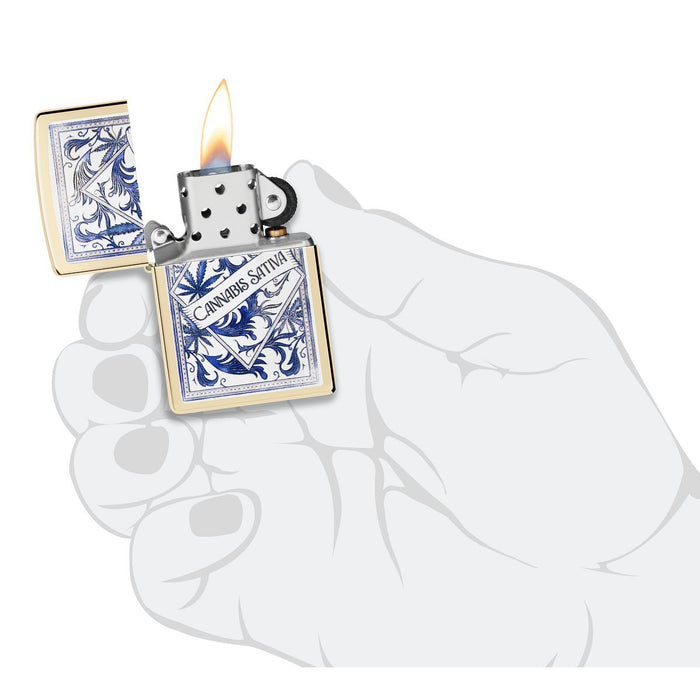 Zippo Lighter: Cannabis, Sativa Serenity Design - Champagne 47153