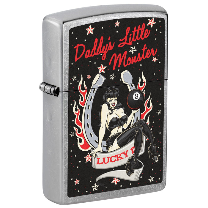 Zippo Lighter: Daddys Little Monster, Pin-Up Girl - Street Chrome 81734