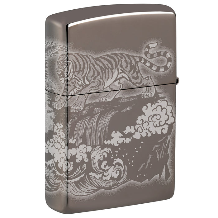 Zippo Lighter: Dragon and Tiger, Engraved 360 - Black Ice 81762