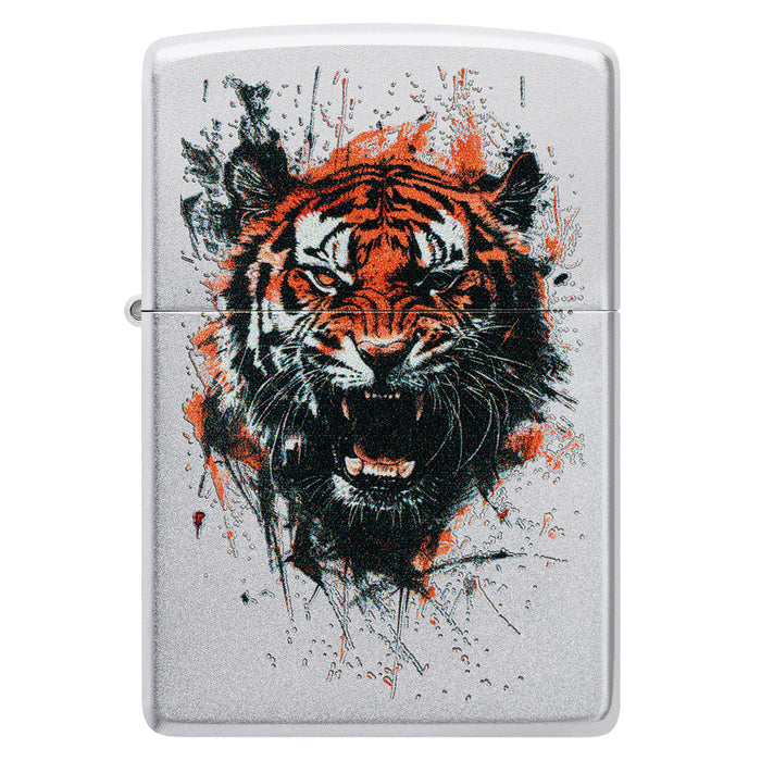 Zippo Lighter: Fierce Tiger - Satin Chrome 47021