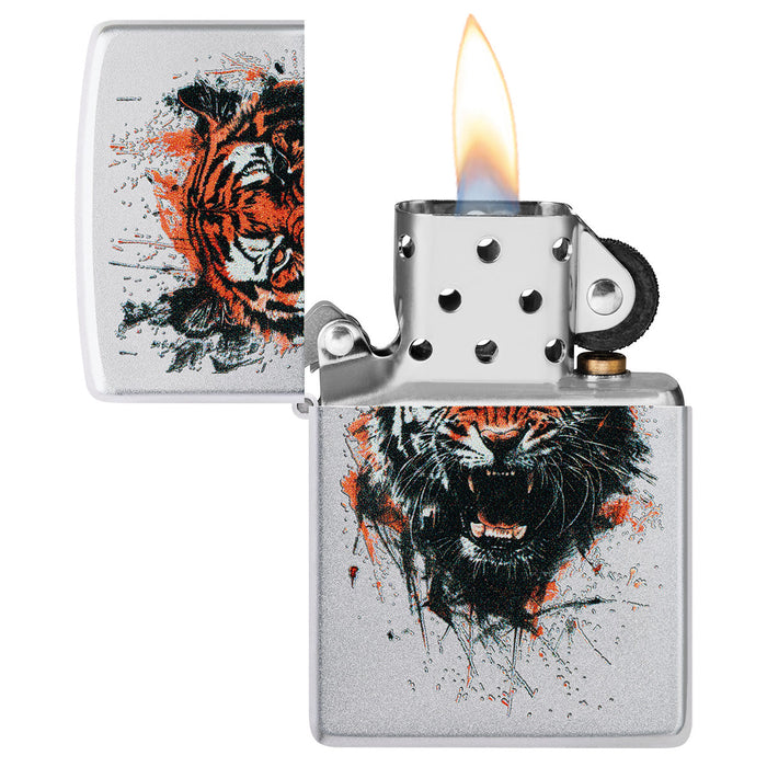 Zippo Lighter: Fierce Tiger - Satin Chrome 47021