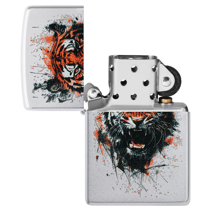 Zippo Lighter: Fierce Tiger - Satin Chrome 47021