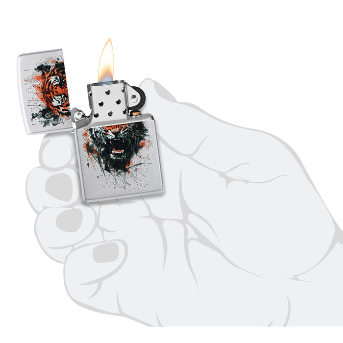Zippo Lighter: Fierce Tiger - Satin Chrome 47021