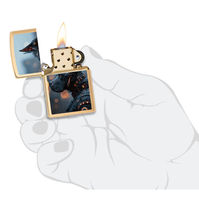 Zippo Lighter: Futuristic Dog - Brushed Brass 47025