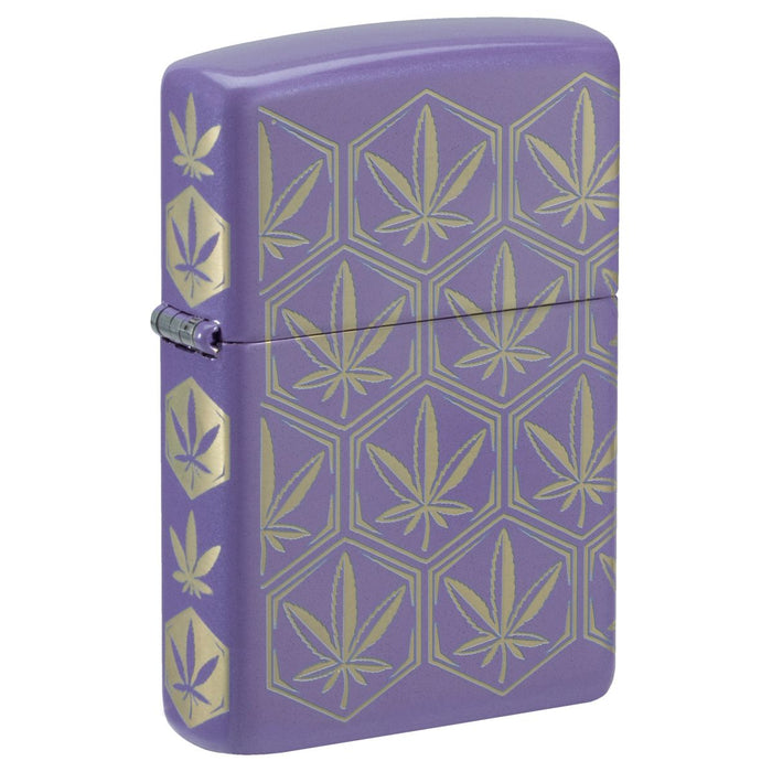 Zippo Lighter: Honeycomb Weed Leaves, 360 Laser - Smokey Lavender 46855