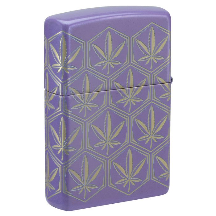 Zippo Lighter: Honeycomb Weed Leaves, 360 Laser - Smokey Lavender 46855