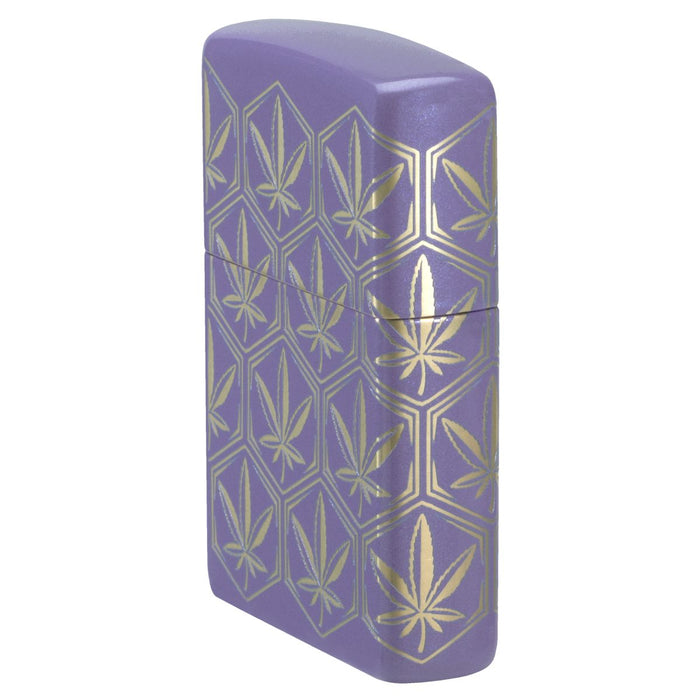Zippo Lighter: Honeycomb Weed Leaves, 360 Laser - Smokey Lavender 46855