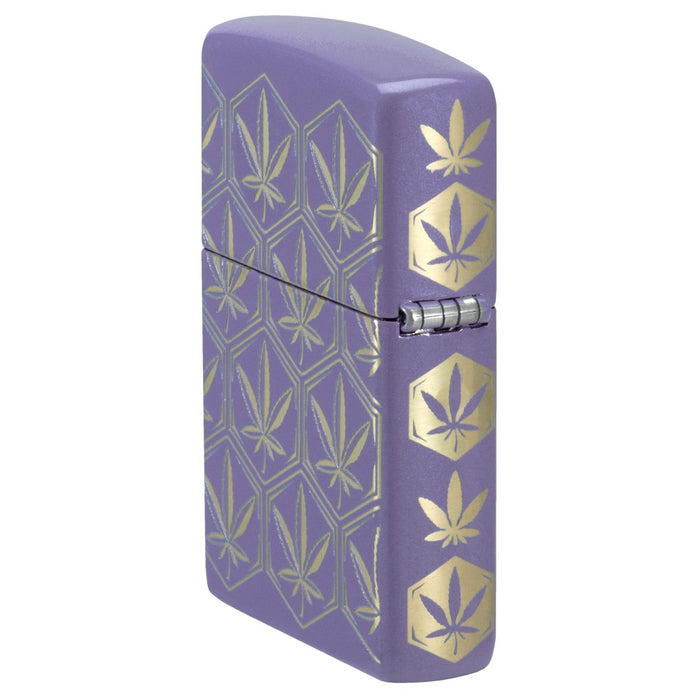 Zippo Lighter: Honeycomb Weed Leaves, 360 Laser - Smokey Lavender 46855