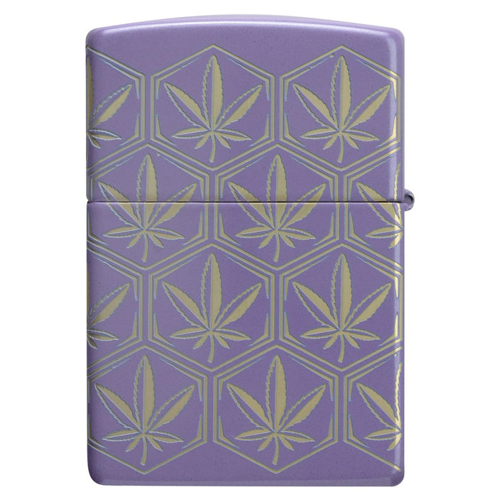 Zippo Lighter: Honeycomb Weed Leaves, 360 Laser - Smokey Lavender 46855