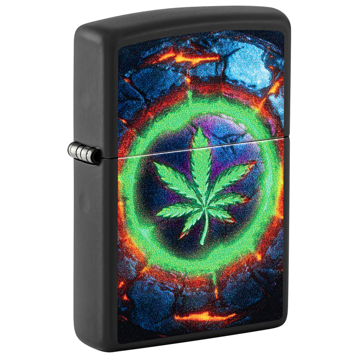 Zippo Lighter: Lava Leaf Design - Black Matte 47216