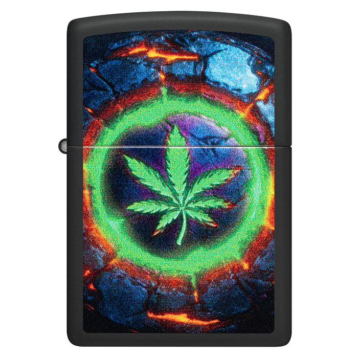 Zippo Lighter: Lava Leaf Design - Black Matte 47216