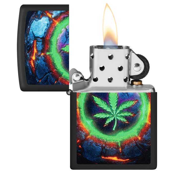 Zippo Lighter: Lava Leaf Design - Black Matte 47216