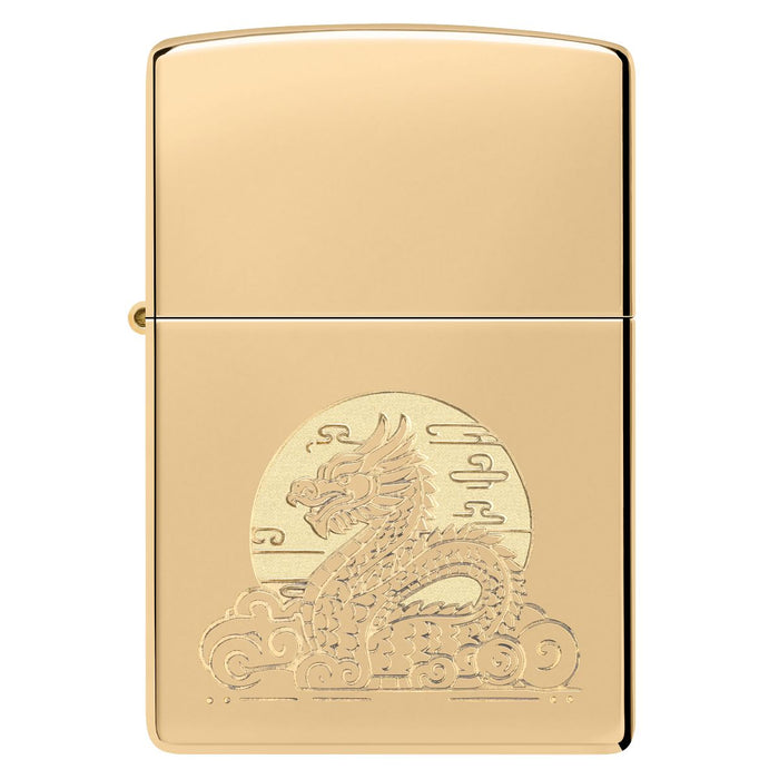 Zippo Lighter: Moon Dragon Design, Engraved - High Polish Brass 47147