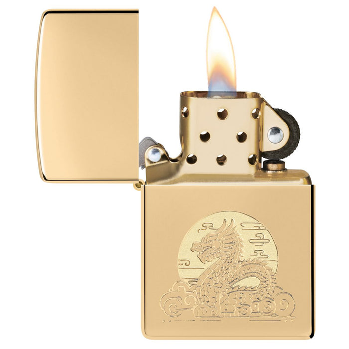 Zippo Lighter: Moon Dragon Design, Engraved - High Polish Brass 47147