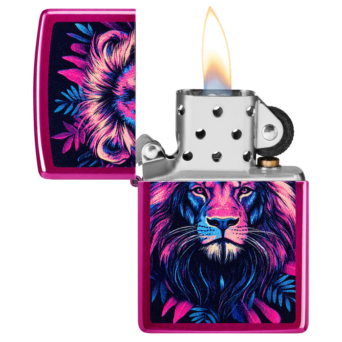 Zippo Lighter: Multicolor Lion Design - Candy Raspberry 47212