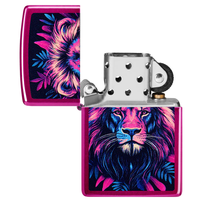 Zippo Lighter: Multicolor Lion Design - Candy Raspberry 47212