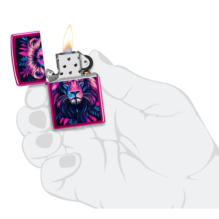 Zippo Lighter: Multicolor Lion Design - Candy Raspberry 47212