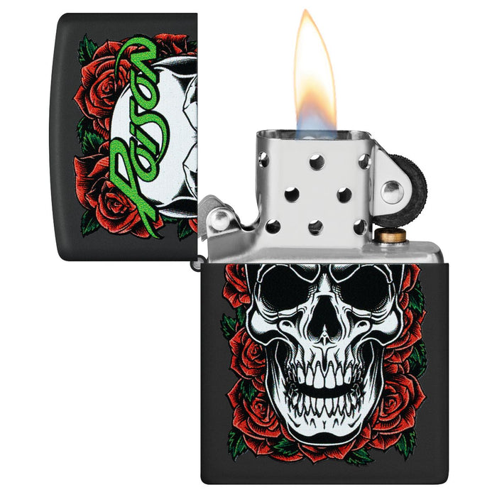 Zippo Lighter: Poison, Skull and Roses - Black Matte 47229