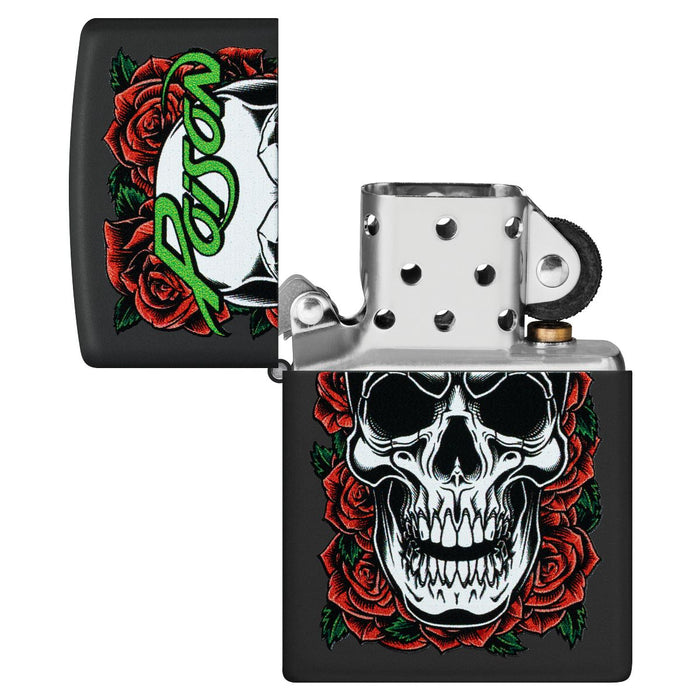 Zippo Lighter: Poison, Skull and Roses - Black Matte 47229