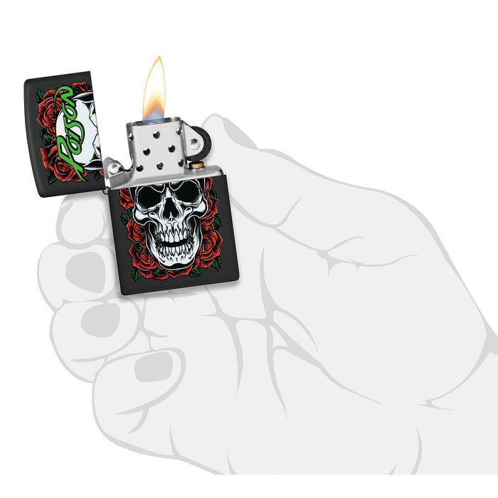 Zippo Lighter: Poison, Skull and Roses - Black Matte 47229