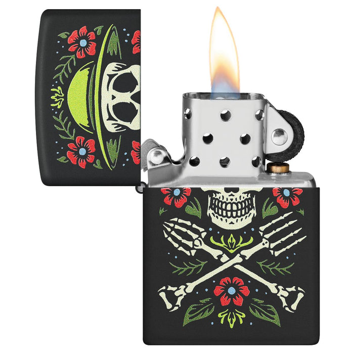 Zippo Lighter: Skeleton, Garden for Life - Black Matte 47152