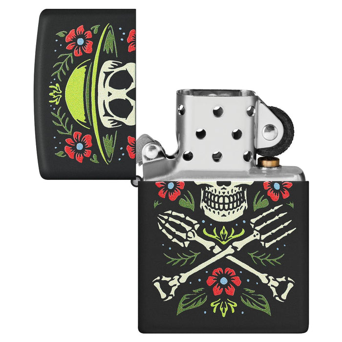 Zippo Lighter: Skeleton, Garden for Life - Black Matte 47152