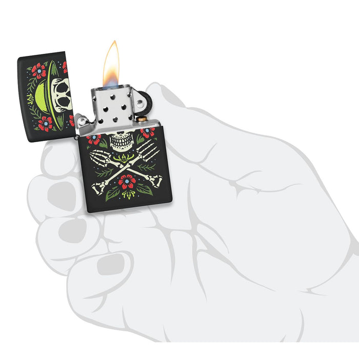 Zippo Lighter: Skeleton, Garden for Life - Black Matte 47152