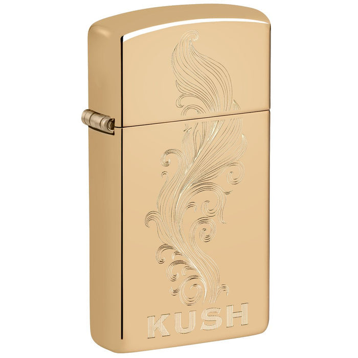 Zippo Lighter: Slim, Kush Design - High Polish Brass 47173