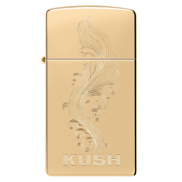 Zippo Lighter: Slim, Kush Design - High Polish Brass 47173