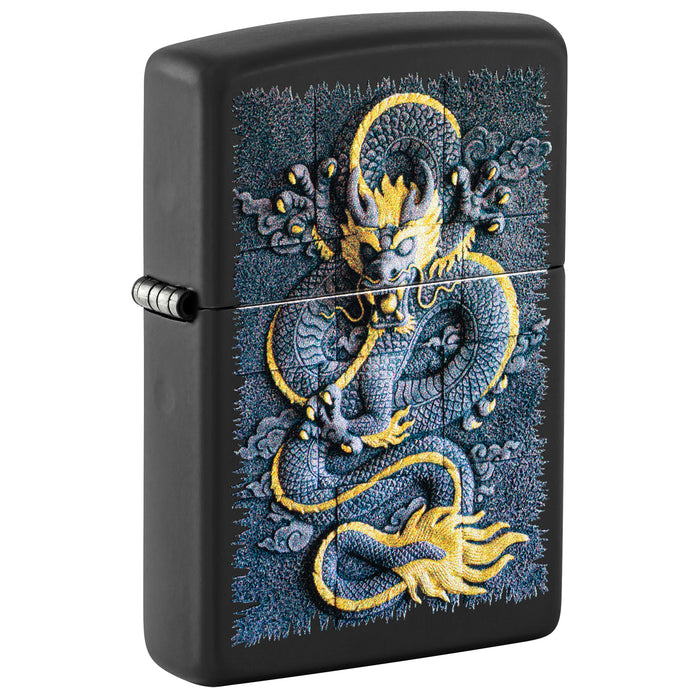 Zippo Lighter: Stone Dragon Design - Black Matte 47181