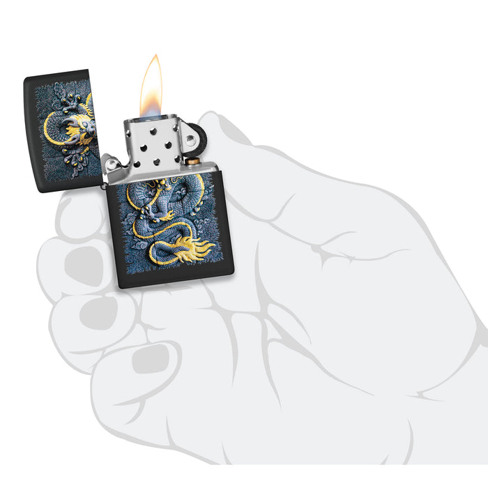 Zippo Lighter: Stone Dragon Design - Black Matte 47181