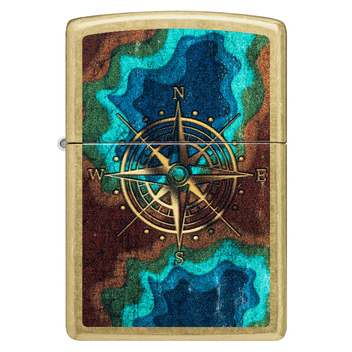 Zippo Lighter: Topo Compass Design - Street Brass 47190