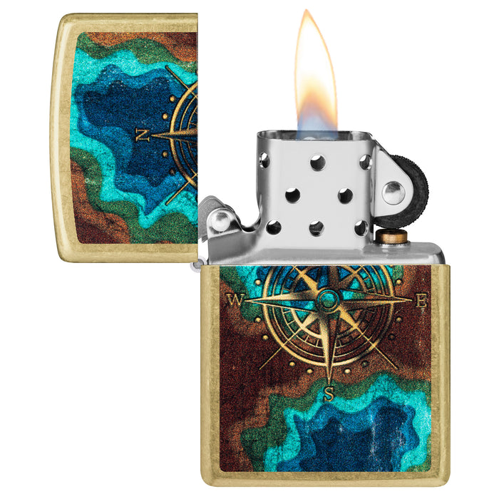 Zippo Lighter: Topo Compass Design - Street Brass 47190