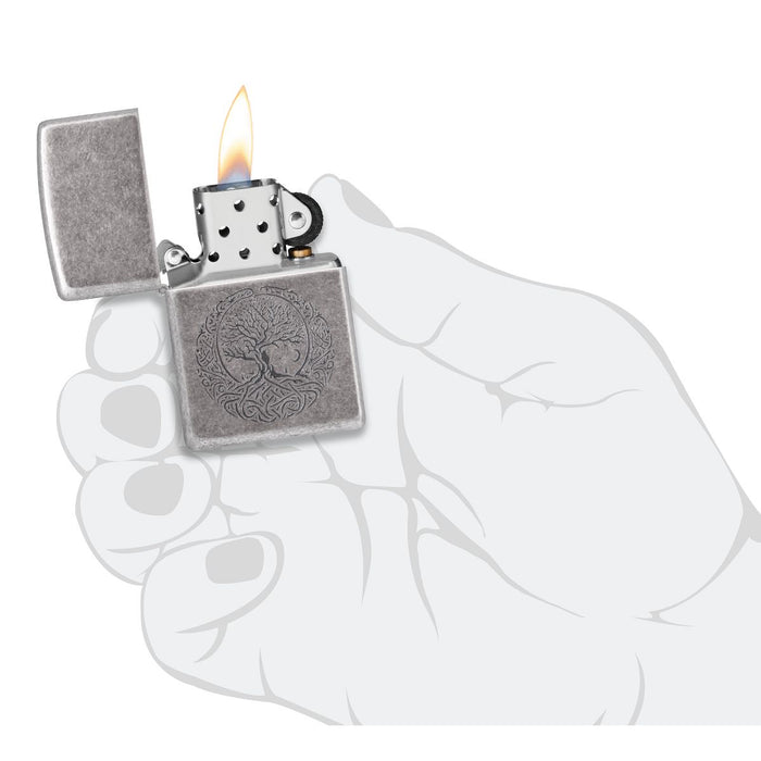 Zippo Lighter: Tree of Life, Engraved - Antique Silver Plate 46327