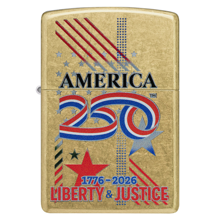 Zippo Lighter: USA 250th, Liberty & Justice Design - Street Brass 47287