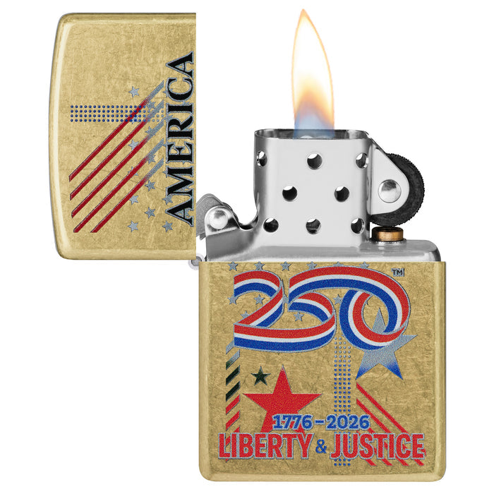 Zippo Lighter: USA 250th, Liberty & Justice Design - Street Brass 47287
