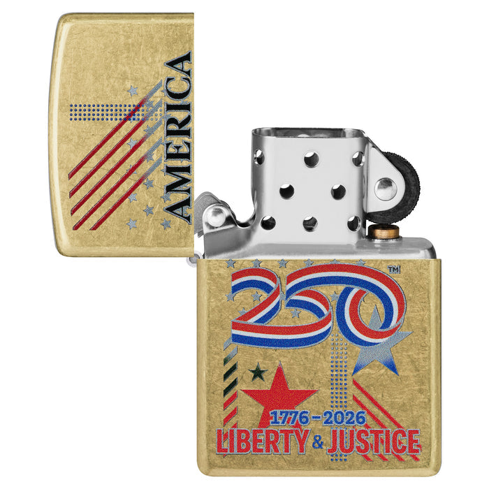 Zippo Lighter: USA 250th, Liberty & Justice Design - Street Brass 47287