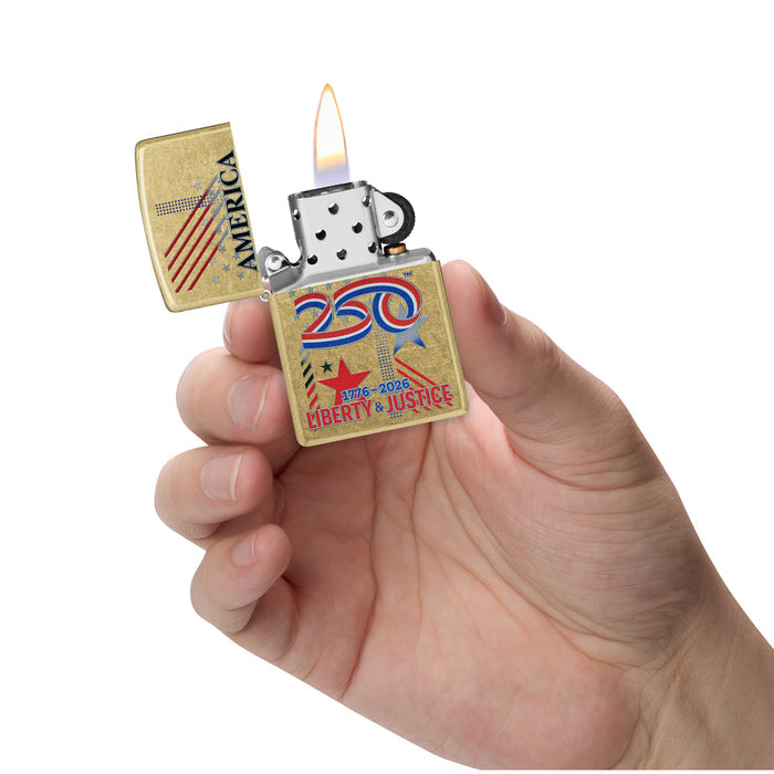 Zippo Lighter: USA 250th, Liberty & Justice Design - Street Brass 47287