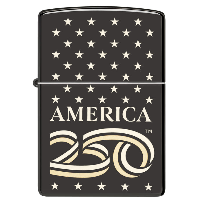 Zippo Lighter: USA 250th, Stars Design - High Polish Black 47293