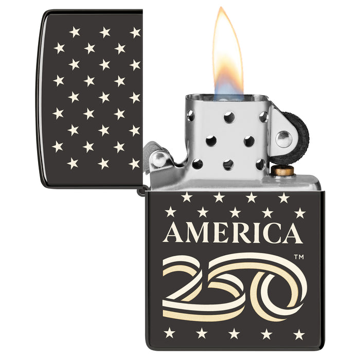Zippo Lighter: USA 250th, Stars Design - High Polish Black 47293