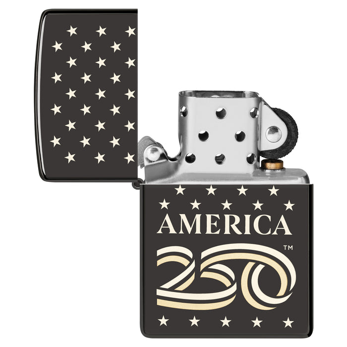 Zippo Lighter: USA 250th, Stars Design - High Polish Black 47293