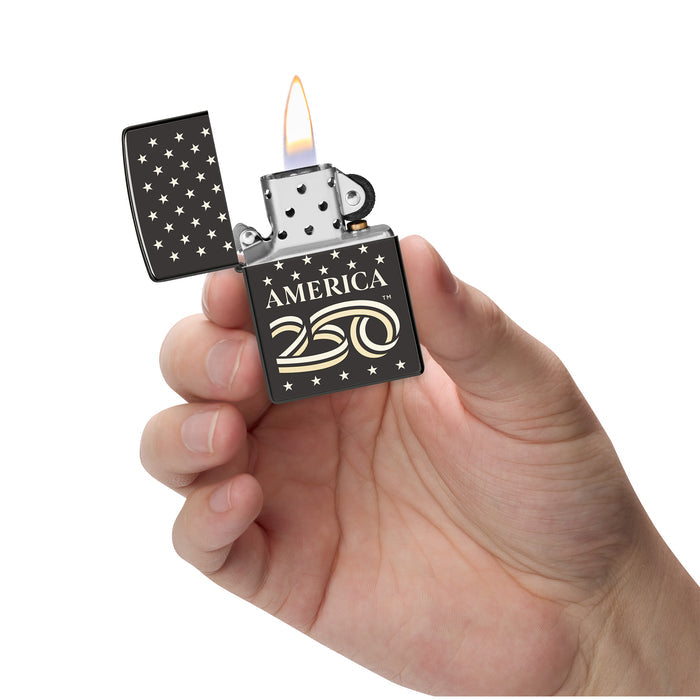 Zippo Lighter: USA 250th, Stars Design - High Polish Black 47293