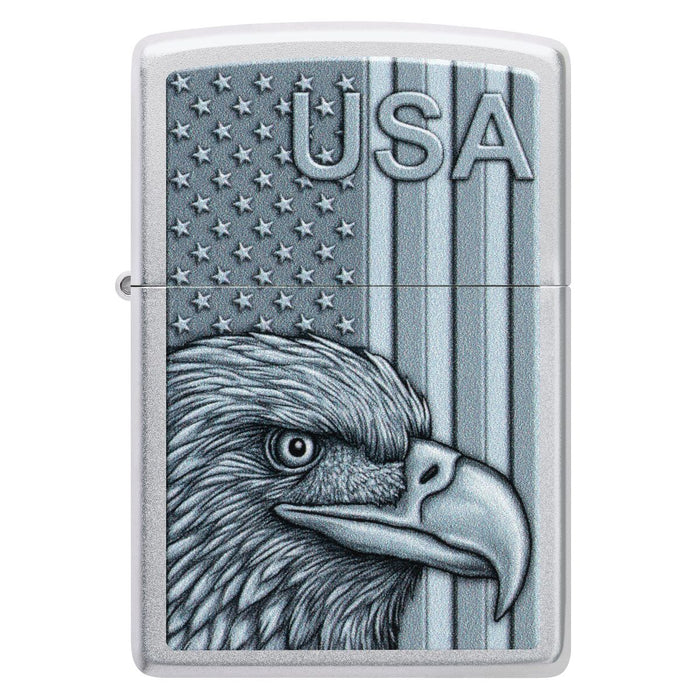 Zippo Lighter: USA Pride Design - Satin Chrome 46825