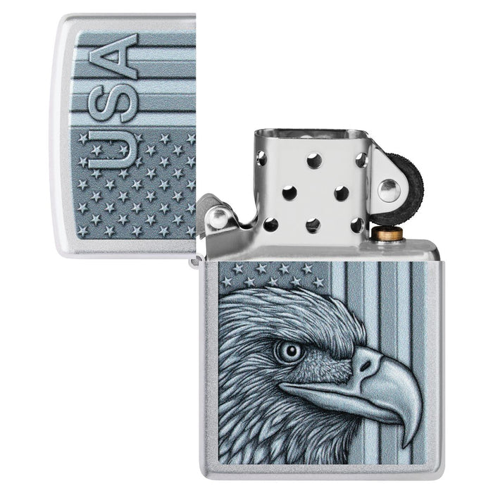 Zippo Lighter: USA Pride Design - Satin Chrome 46825
