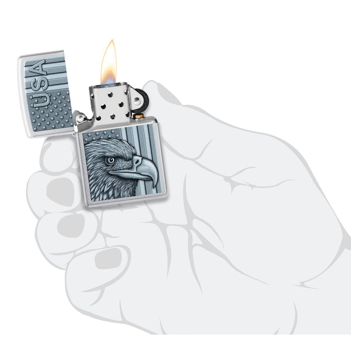 Zippo Lighter: USA Pride Design - Satin Chrome 46825