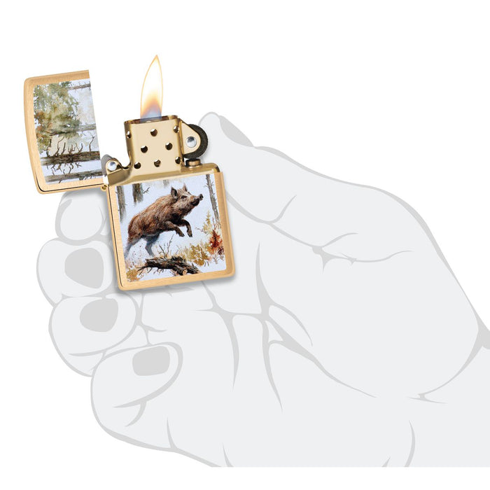 Zippo Lighter: Wild Boar - Brushed Brass 46878