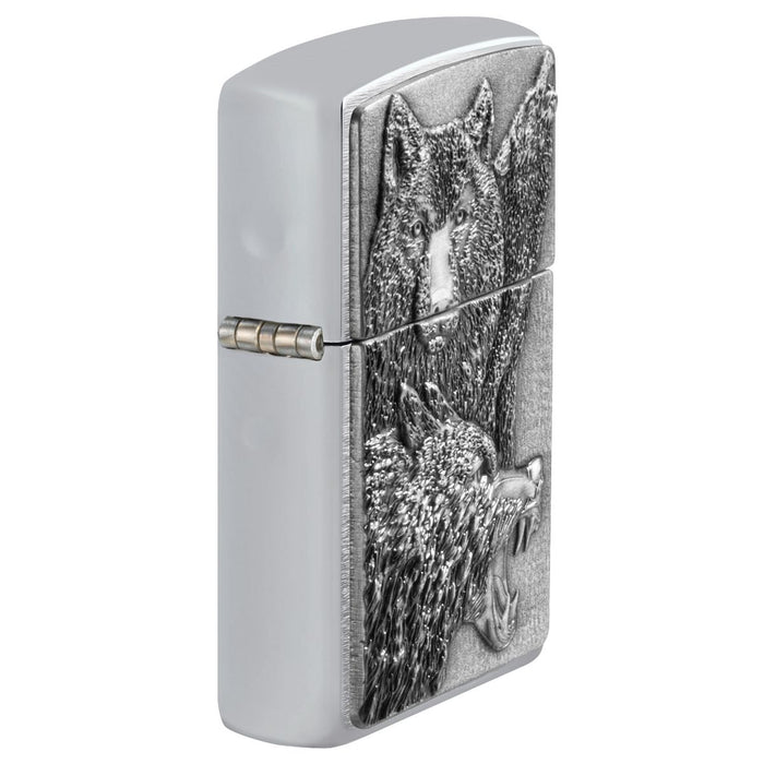 Zippo Lighter: Wolf Pack Emblem - Brushed Chrome 46960