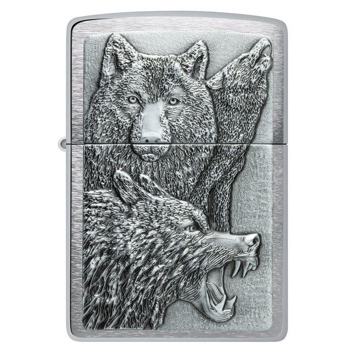 Zippo Lighter: Wolf Pack Emblem - Brushed Chrome 46960